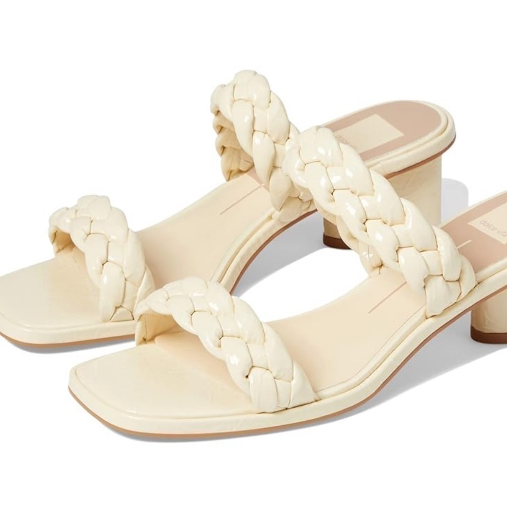 Dolce Vita Cream Braided Double-Strap Block Heel Sandals